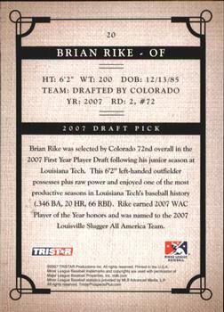 2007 TriStar Prospects Plus #20 Brian Rike Back