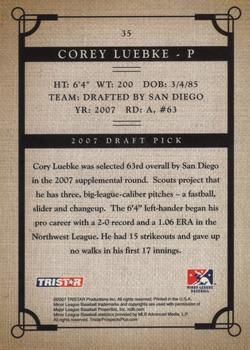 2007 TriStar Prospects Plus #35 Cory Luebke Back