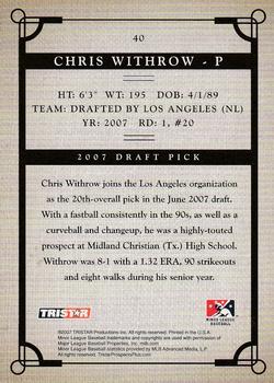 2007 TriStar Prospects Plus #40 Chris Withrow Back