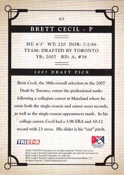 2007 TriStar Prospects Plus #63 Brett Cecil Back