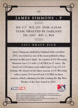 2007 TriStar Prospects Plus #65 James Simmons Back
