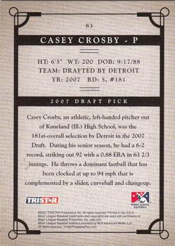 2007 TriStar Prospects Plus #83 Casey Crosby Back