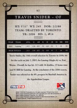 2007 TriStar Prospects Plus #97 Travis Snider Back