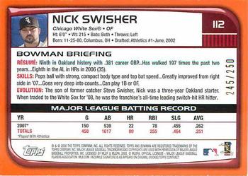 2008 Bowman - Orange #112 Nick Swisher Back