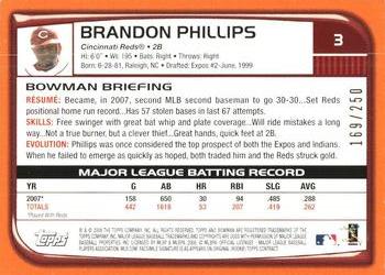 2008 Bowman - Orange #3 Brandon Phillips Back