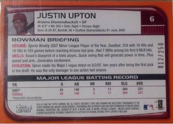 2008 Bowman - Orange #6 Justin Upton Back