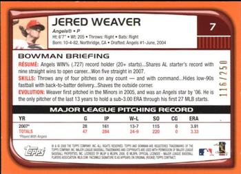 2008 Bowman - Orange #7 Jered Weaver Back