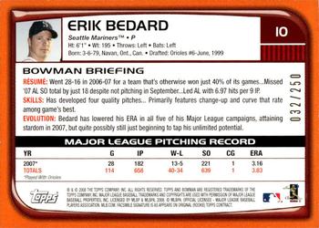 2008 Bowman - Orange #10 Erik Bedard Back