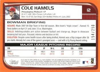 2008 Bowman - Orange #12 Cole Hamels Back
