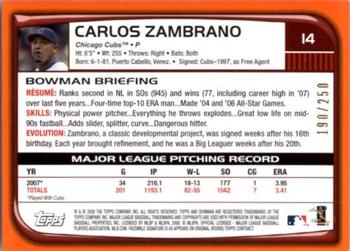 2008 Bowman - Orange #14 Carlos Zambrano Back