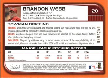 2008 Bowman - Orange #20 Brandon Webb Back