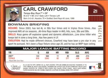 2008 Bowman - Orange #21 Carl Crawford Back