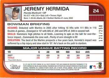2008 Bowman - Orange #24 Jeremy Hermida Back