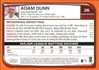 2008 Bowman - Orange #26 Adam Dunn Back