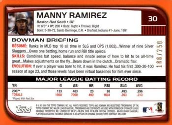 2008 Bowman - Orange #30 Manny Ramirez Back