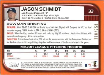 2008 Bowman - Orange #33 Jason Schmidt Back
