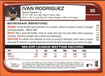 2008 Bowman - Orange #35 Ivan Rodriguez Back