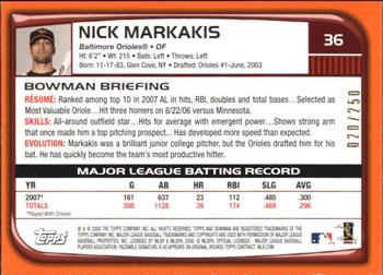2008 Bowman - Orange #36 Nick Markakis Back