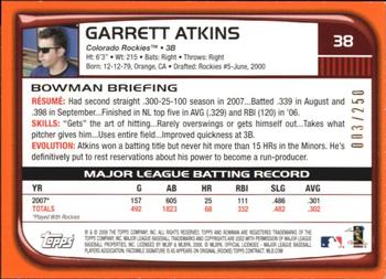 2008 Bowman - Orange #38 Garrett Atkins Back