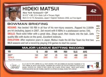 2008 Bowman - Orange #42 Hideki Matsui Back