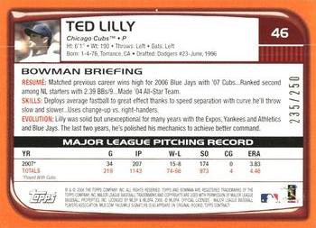 2008 Bowman - Orange #46 Ted Lilly Back