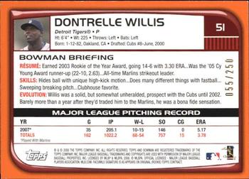 2008 Bowman - Orange #51 Dontrelle Willis Back