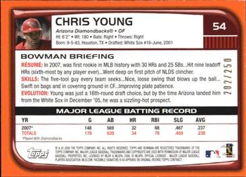 2008 Bowman - Orange #54 Chris Young Back