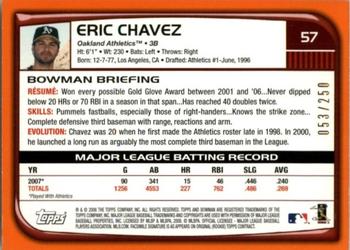 2008 Bowman - Orange #57 Eric Chavez Back