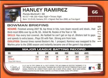 2008 Bowman - Orange #66 Hanley Ramirez Back
