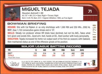 2008 Bowman - Orange #71 Miguel Tejada Back