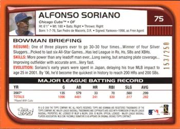 2008 Bowman - Orange #75 Alfonso Soriano Back
