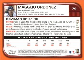 2008 Bowman - Orange #79 Magglio Ordonez Back