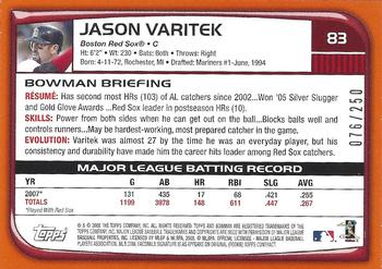 2008 Bowman - Orange #83 Jason Varitek Back