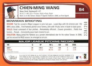 2008 Bowman - Orange #84 Chien-Ming Wang Back
