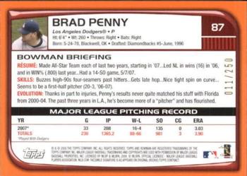 2008 Bowman - Orange #87 Brad Penny Back