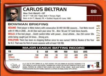2008 Bowman - Orange #88 Carlos Beltran Back