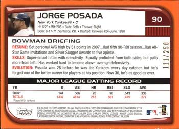 2008 Bowman - Orange #90 Jorge Posada Back