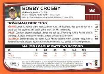 2008 Bowman - Orange #92 Bobby Crosby Back
