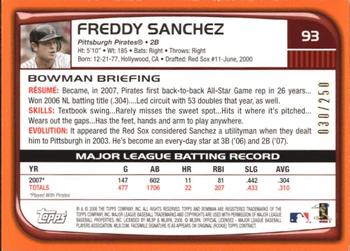2008 Bowman - Orange #93 Freddy Sanchez Back