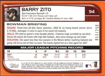 2008 Bowman - Orange #94 Barry Zito Back