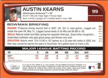 2008 Bowman - Orange #99 Austin Kearns Back