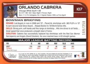 2008 Bowman - Orange #107 Orlando Cabrera Back