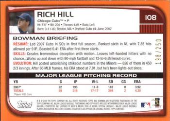 2008 Bowman - Orange #108 Rich Hill Back