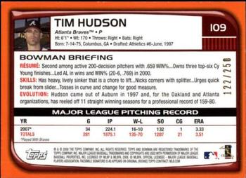 2008 Bowman - Orange #109 Tim Hudson Back