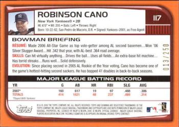 2008 Bowman - Orange #117 Robinson Cano Back
