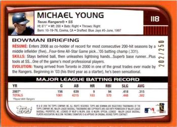 2008 Bowman - Orange #118 Michael Young Back