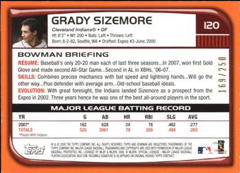 2008 Bowman - Orange #120 Grady Sizemore Back