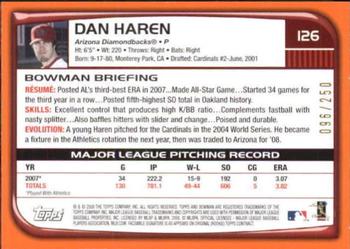 2008 Bowman - Orange #126 Dan Haren Back