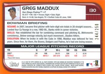 2008 Bowman - Orange #130 Greg Maddux Back