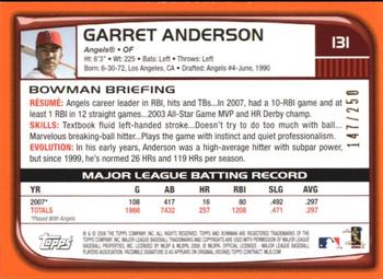 2008 Bowman - Orange #131 Garret Anderson Back